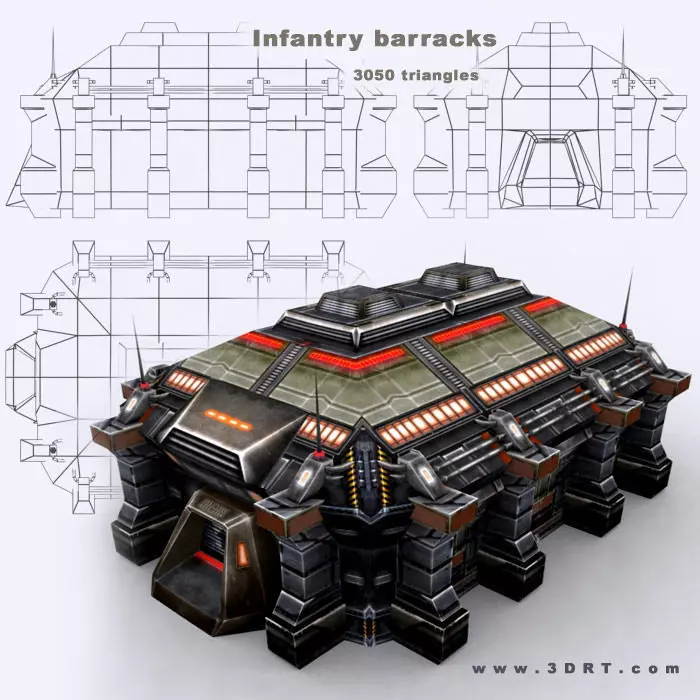 3DRT - Infantry Barracks  Low-poly 3D model_0