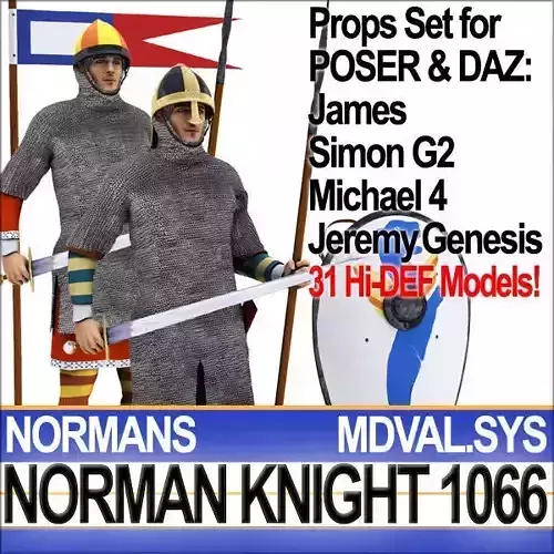 Medieval Knight Props Norman Breton 1066 Poser Daz 3D model