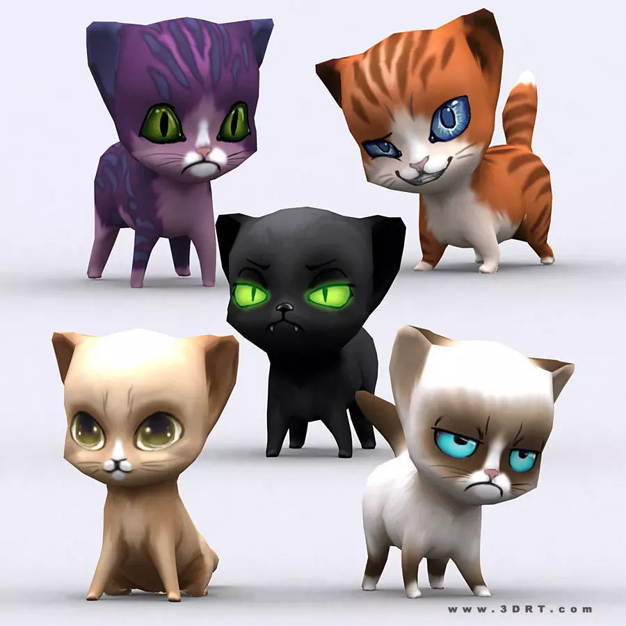 3DRT - Chibii Cats Low-poly 3D model_0