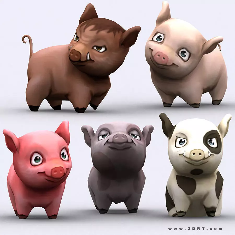 3DRT - Chibii Pig Low-poly 3D model_0