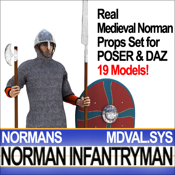 Medieval Norman Infantryman Props Poser Daz 3D model_26