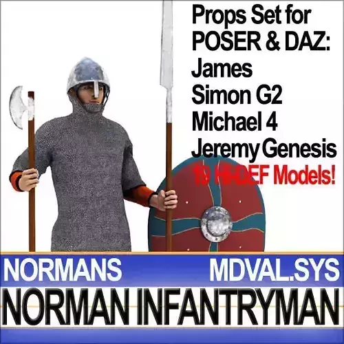 Medieval Norman Infantryman Props Poser Daz 3D model
