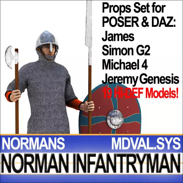 Medieval Norman Infantryman Props Poser Daz 3D model_0