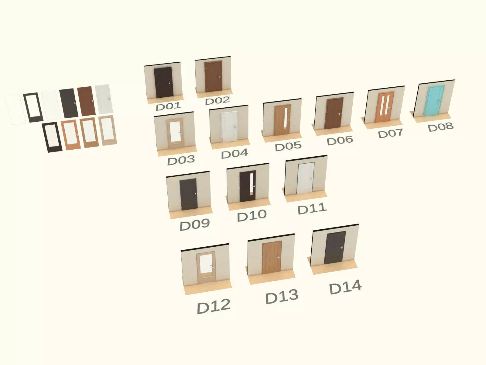 Door set with frame 3D model_0