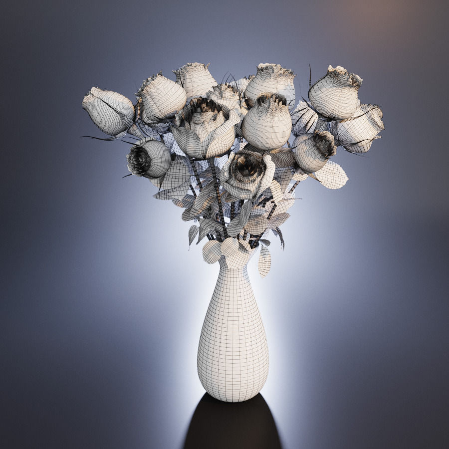 A bouquet of roses in a vase 3D model_1