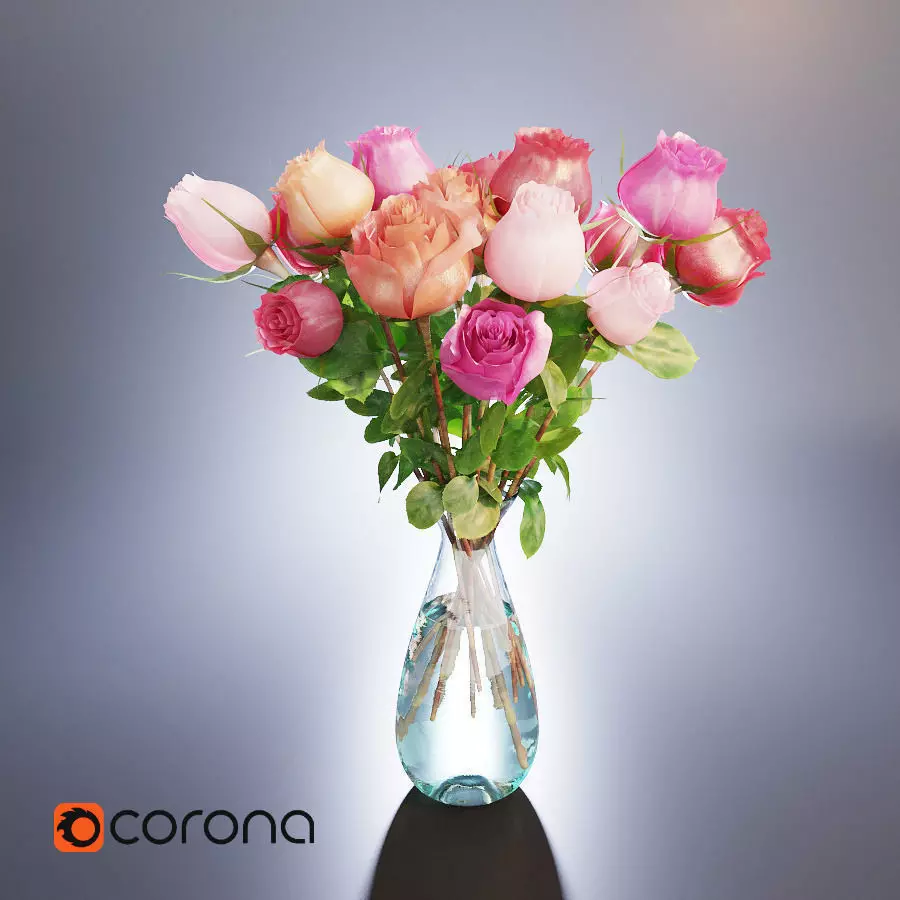 A bouquet of roses in a vase 3D model_0