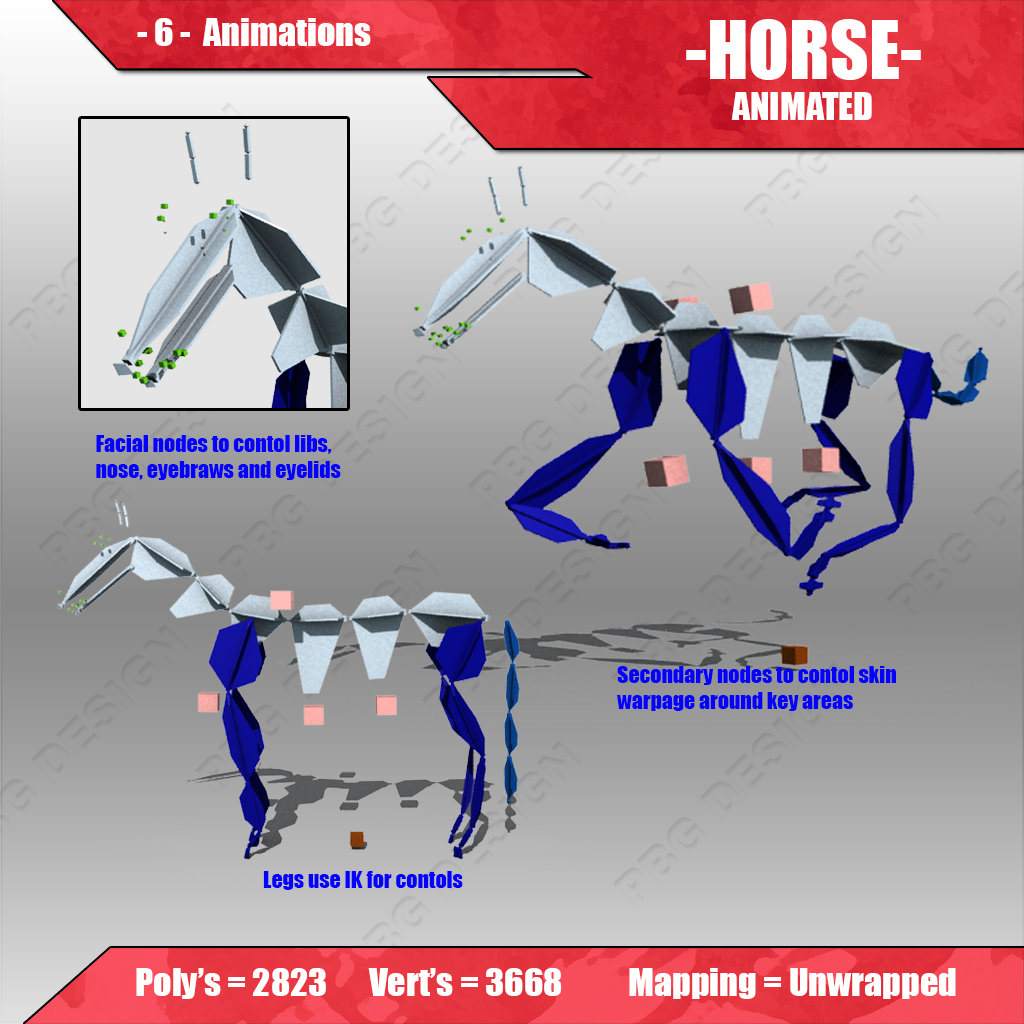 Horse Animated Low-poly 3D model_7