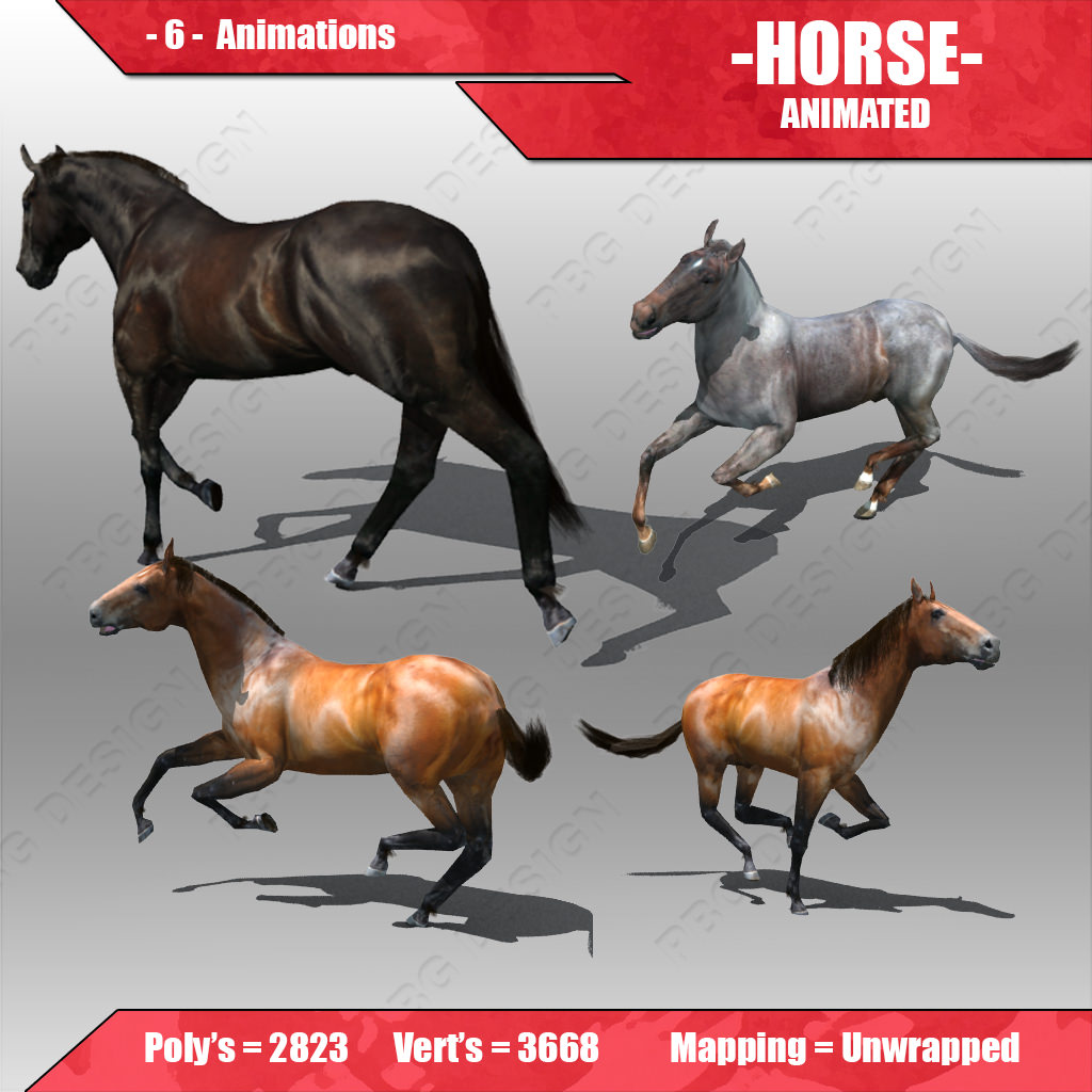 Horse Animated Low-poly 3D model_4
