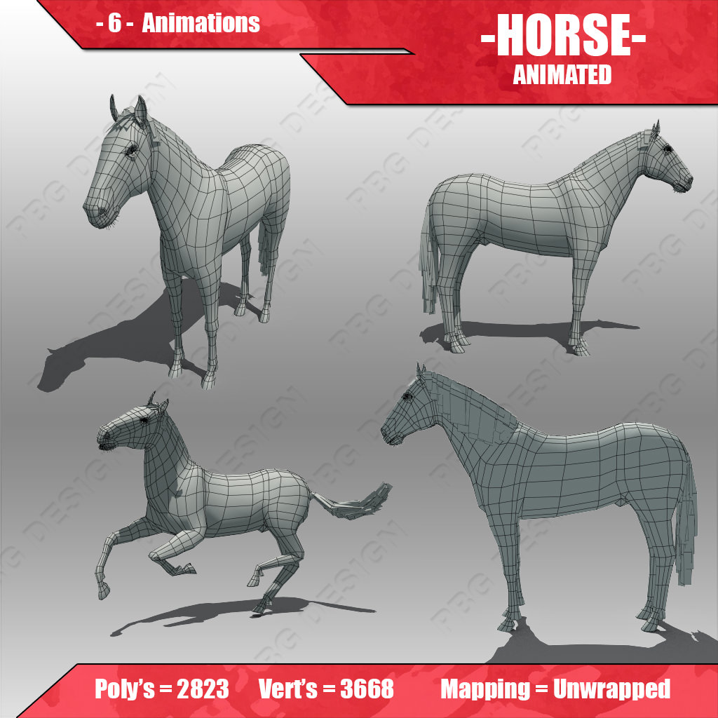 Horse Animated Low-poly 3D model_5