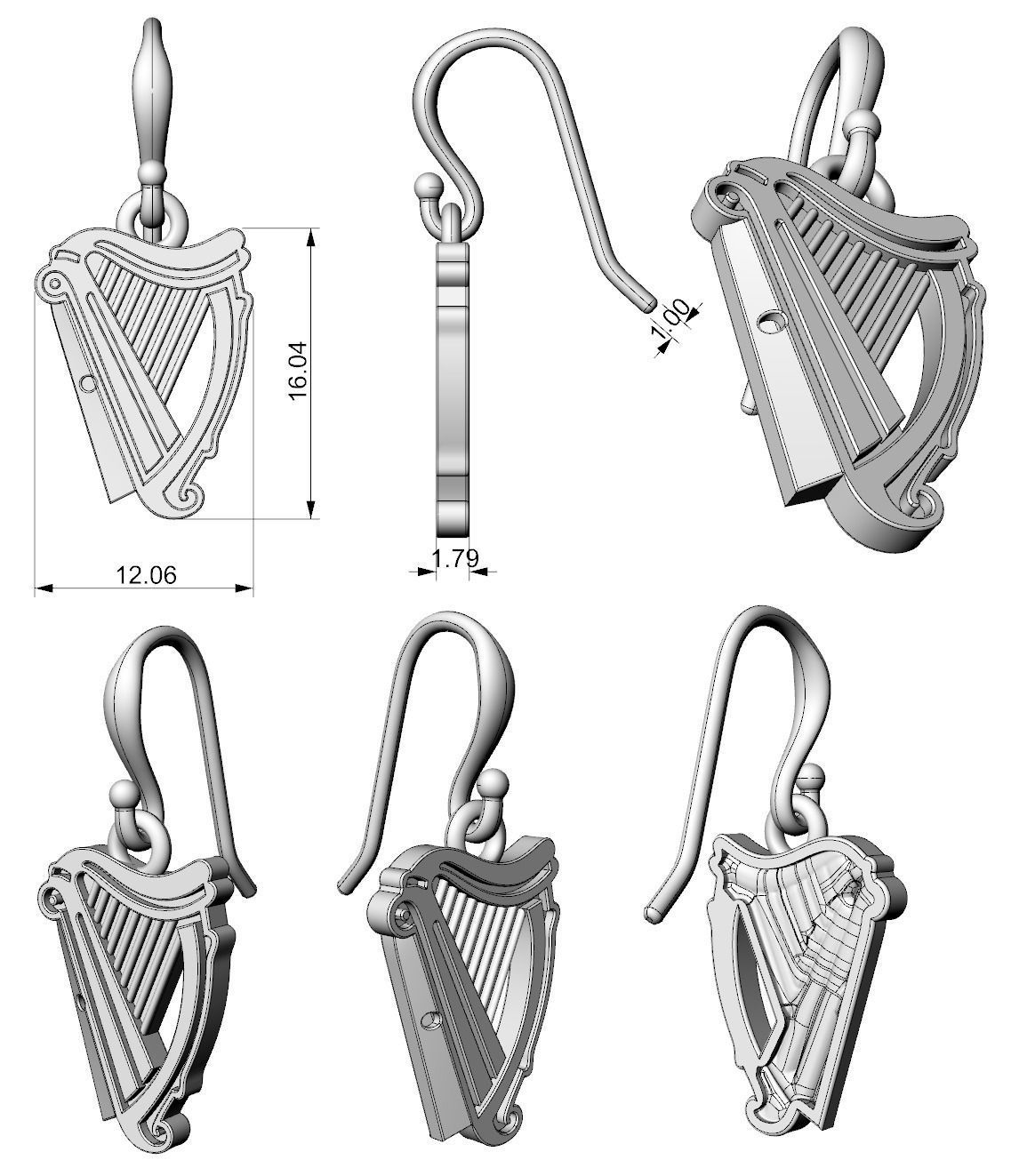 Guinness logo earring 3D print model_4