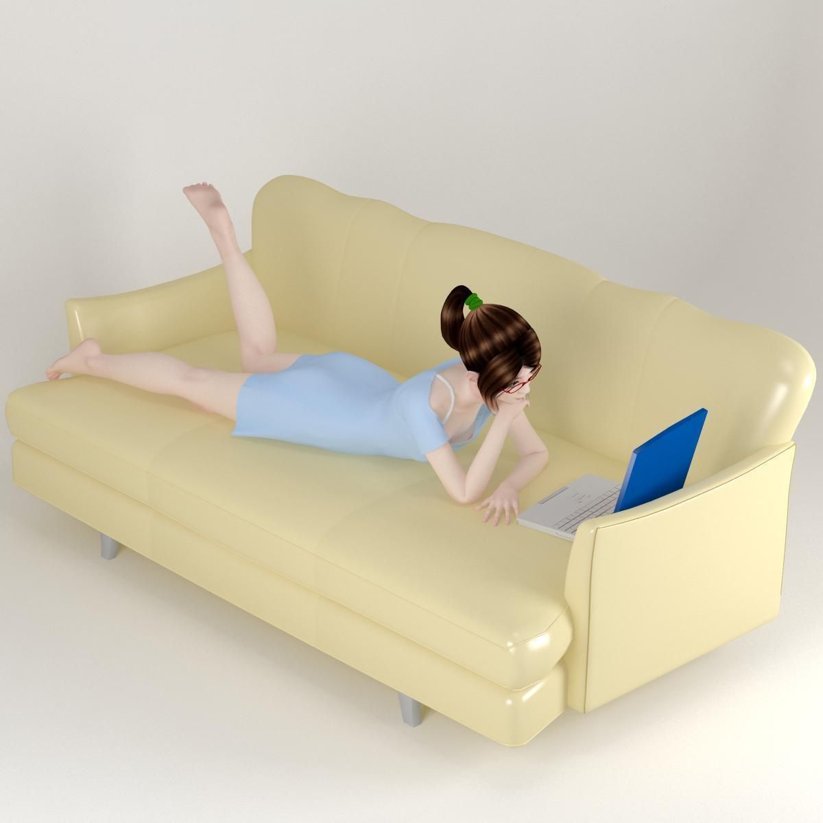 10 poses of Natsumi in blue dress 3D model_9