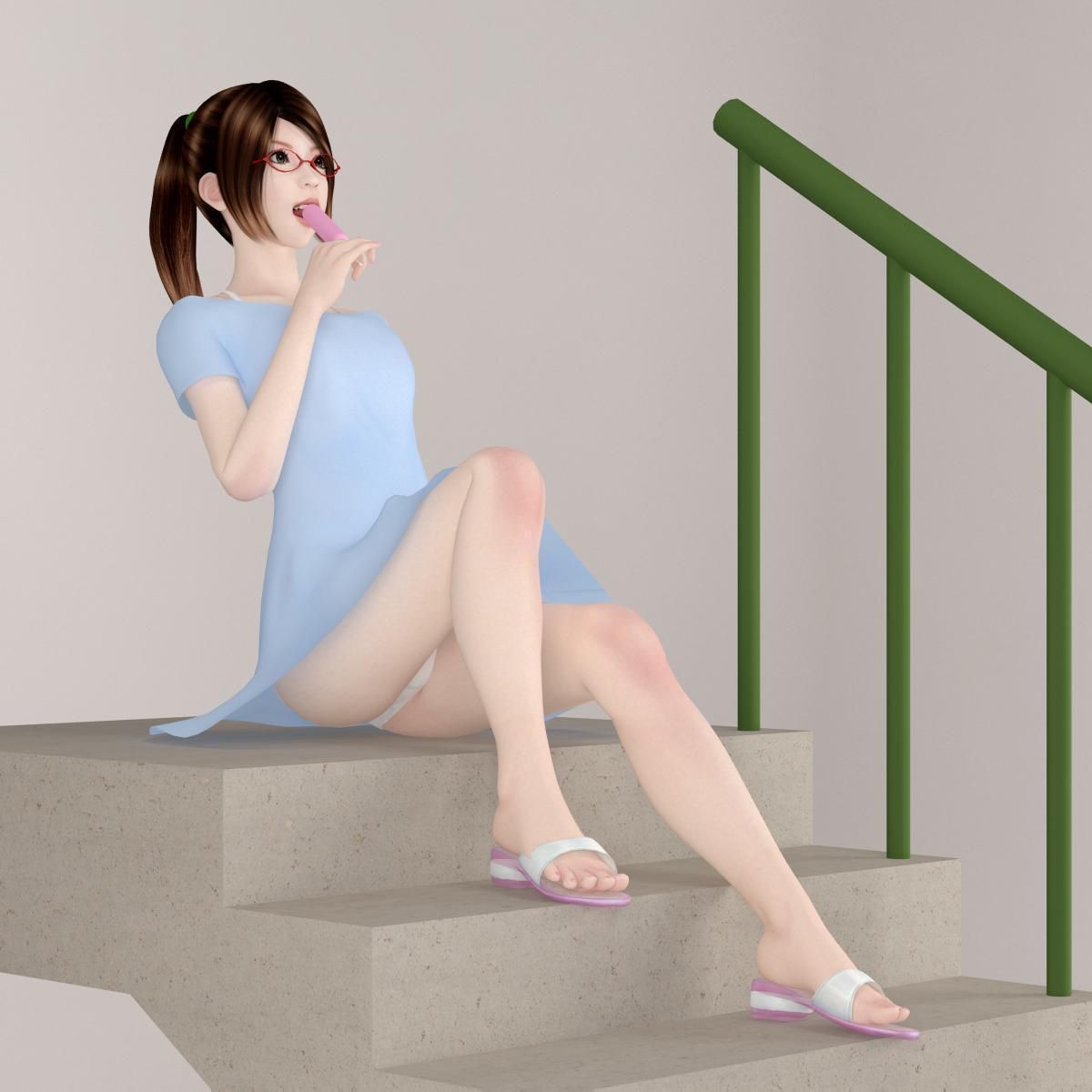 10 poses of Natsumi in blue dress 3D model_38
