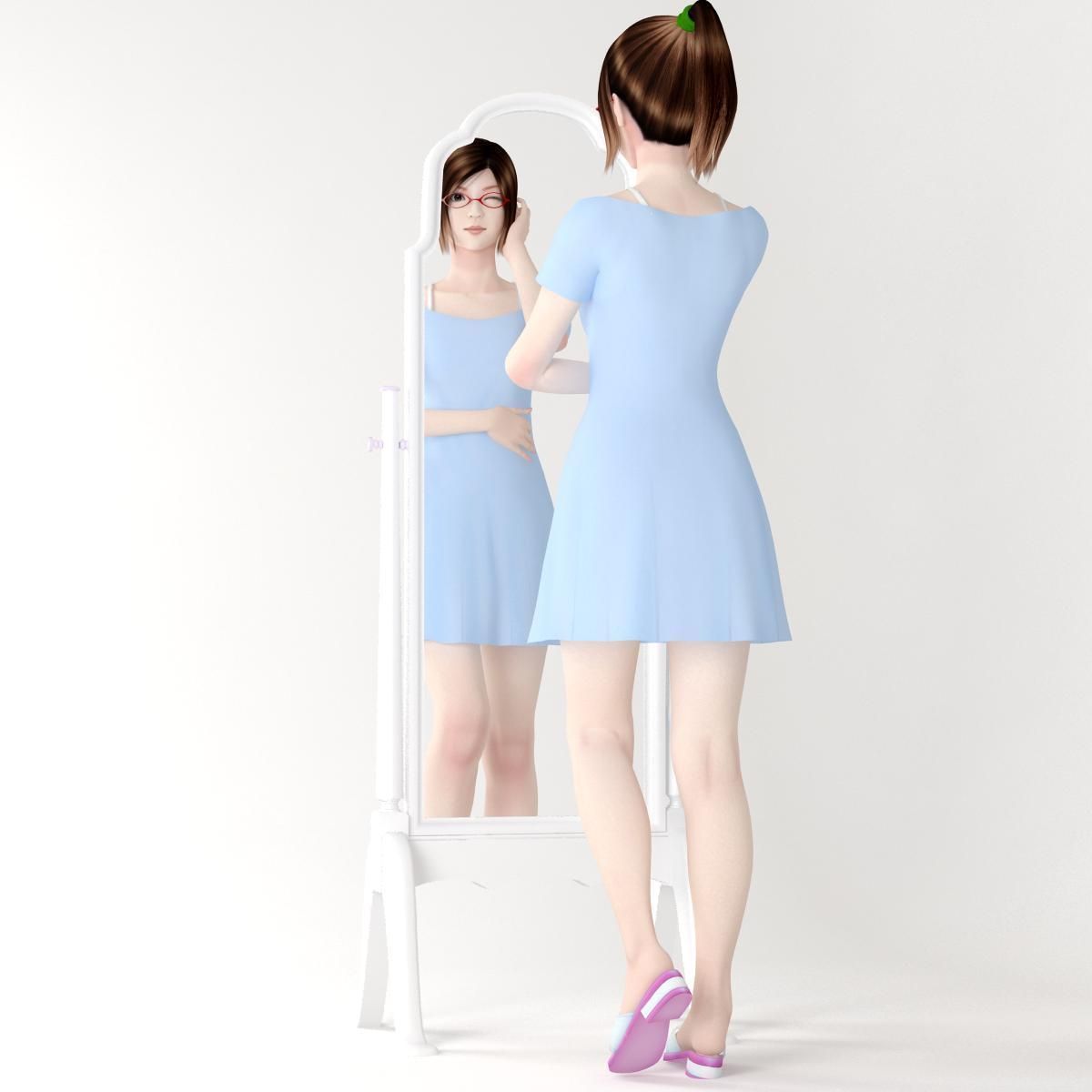 10 poses of Natsumi in blue dress 3D model_18