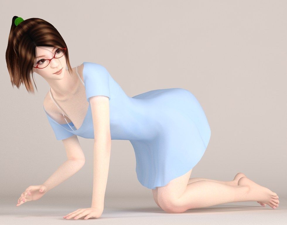 10 poses of Natsumi in blue dress 3D model_14