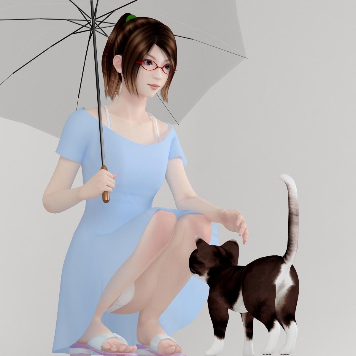 10 poses of Natsumi in blue dress 3D model_5