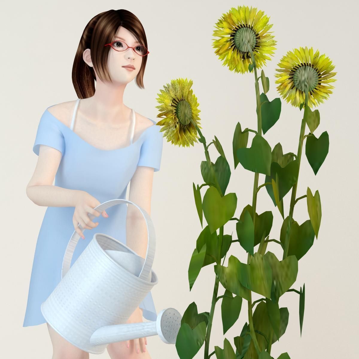 10 poses of Natsumi in blue dress 3D model_21