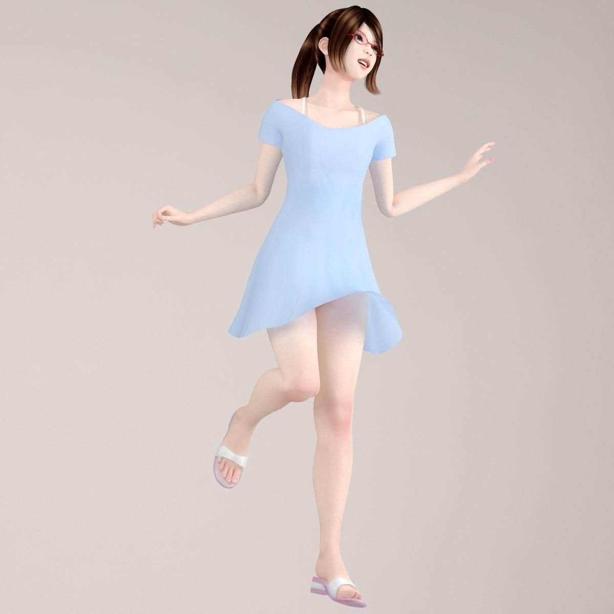 10 poses of Natsumi in blue dress 3D model_25