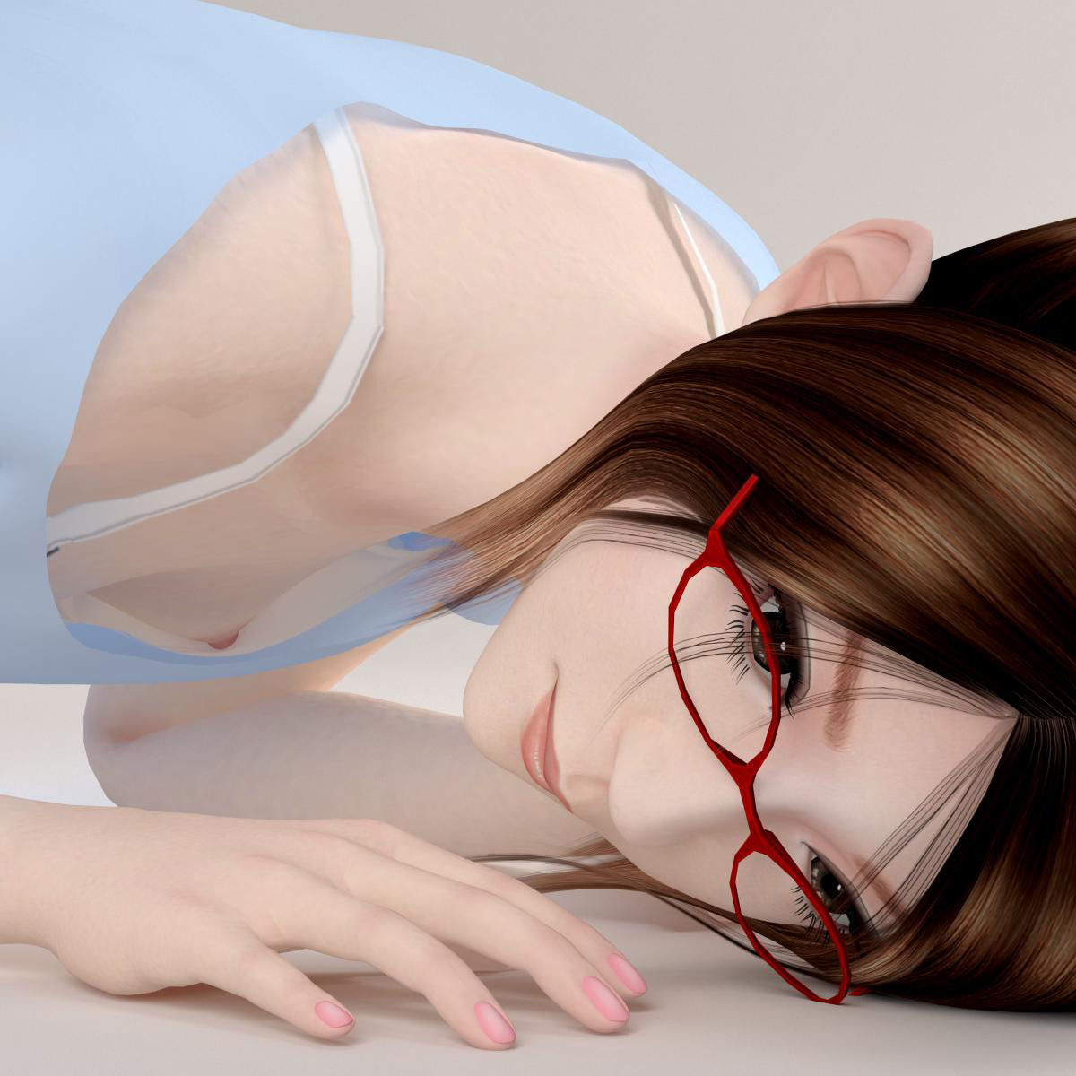 10 poses of Natsumi in blue dress 3D model_33