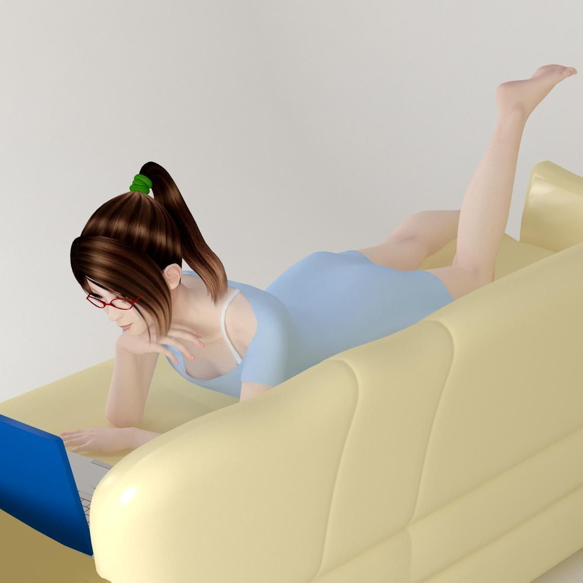 10 poses of Natsumi in blue dress 3D model_10