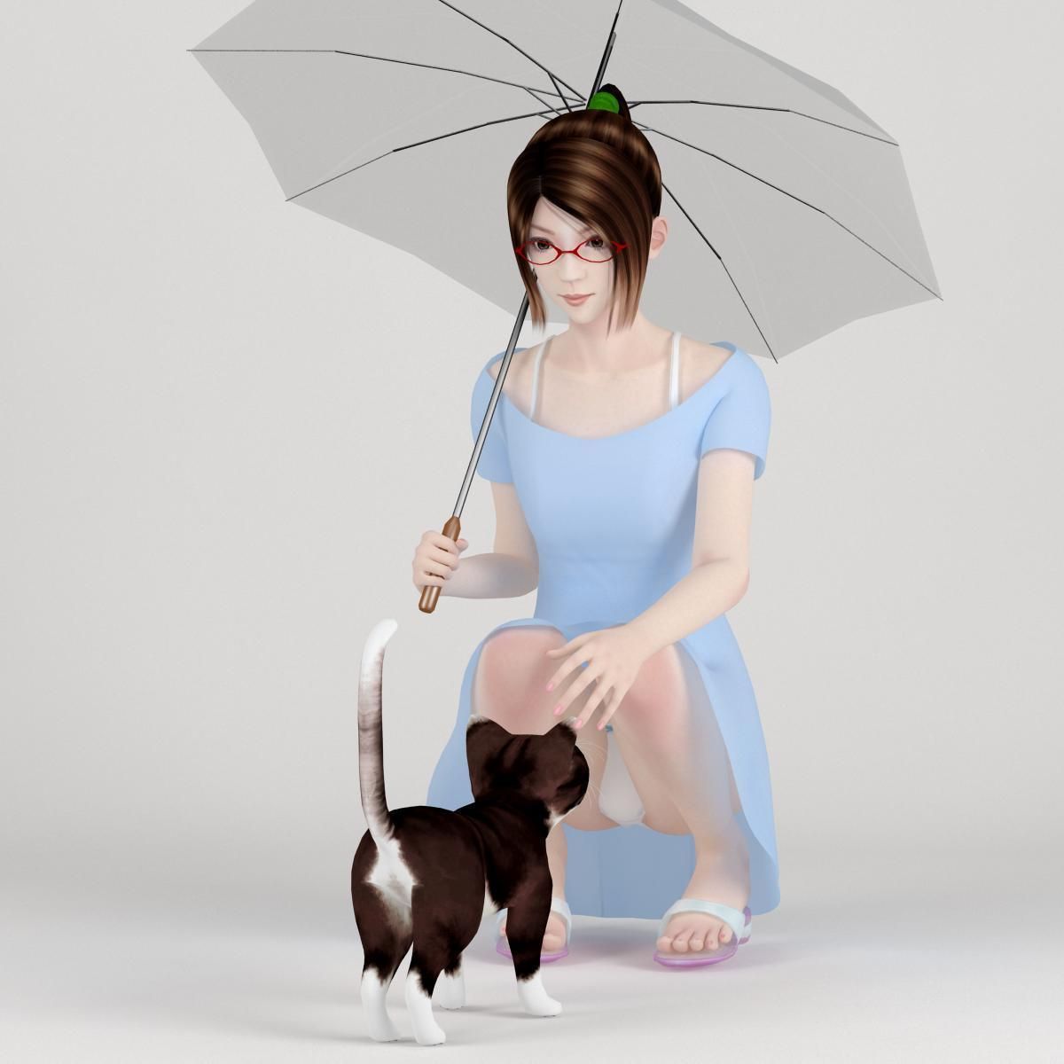 10 poses of Natsumi in blue dress 3D model_6