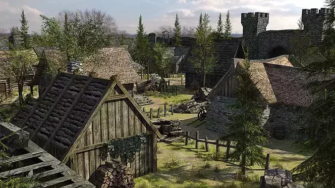 Medieval Fantasy Town Low-poly 3D model 2