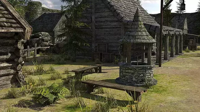 Medieval Fantasy Town Low-poly 3D model 7