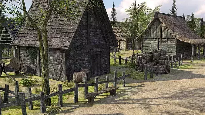 Medieval Fantasy Town Low-poly 3D model 4