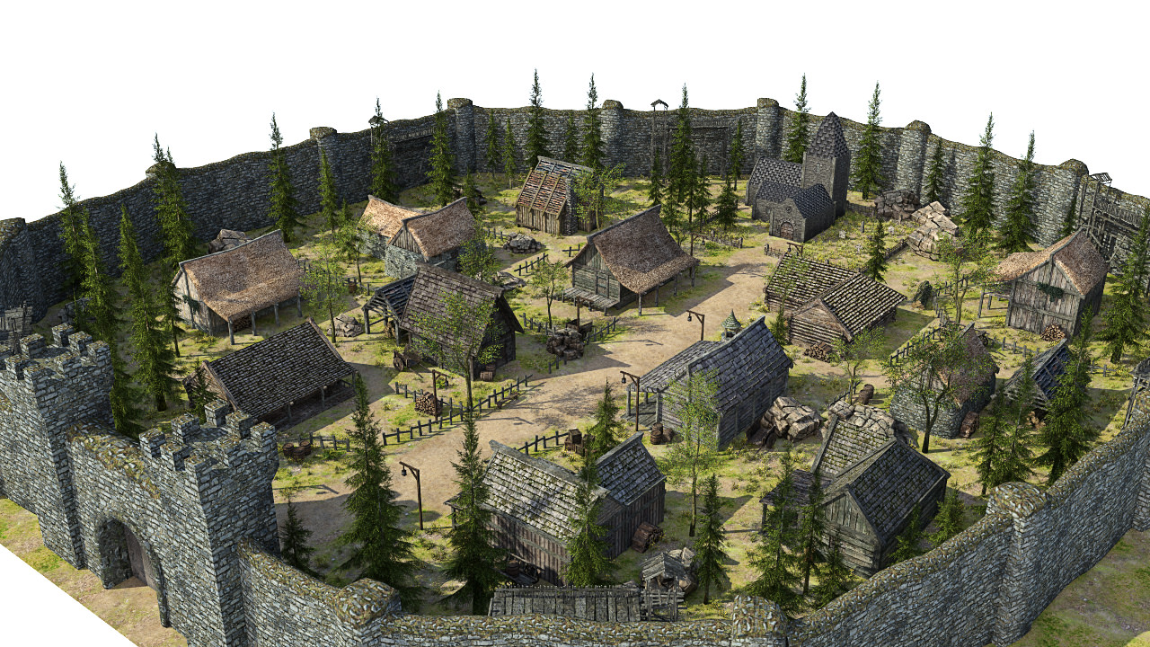 Medieval Fantasy Town Low-poly 3D model_22