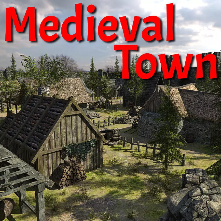 Medieval Fantasy Town Low-poly 3D model_0