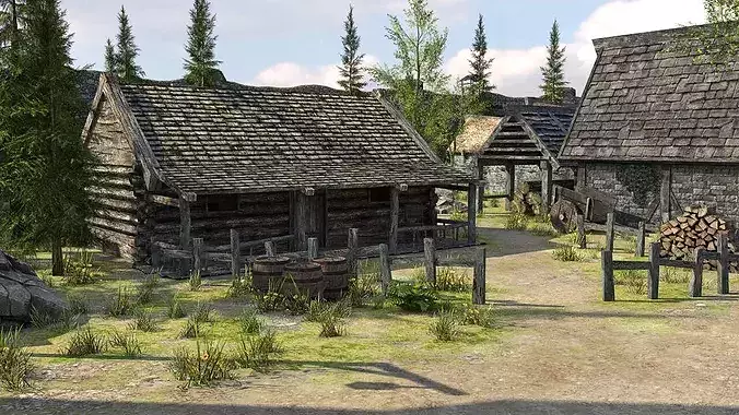 Medieval Fantasy Town Low-poly 3D model 3