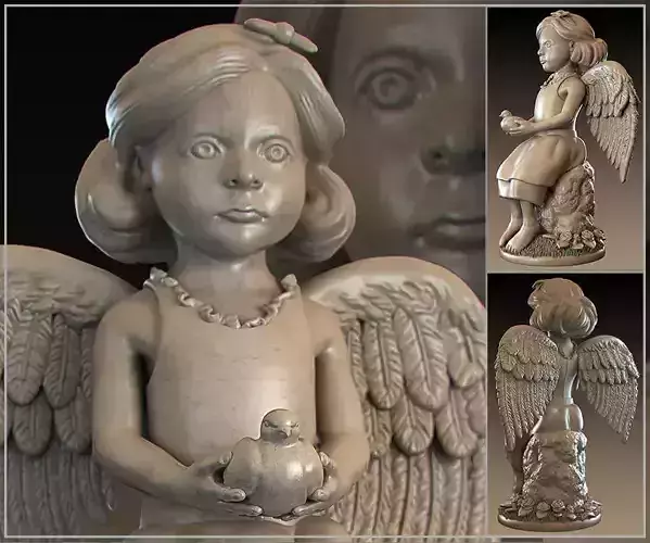 Angel girl holding figurine Free 3D print model