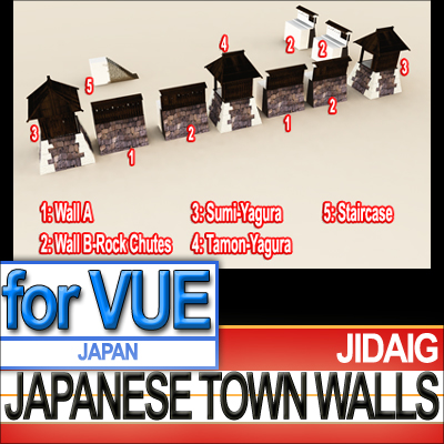 Japanese Fortified Town Walls Kit 3D model_3