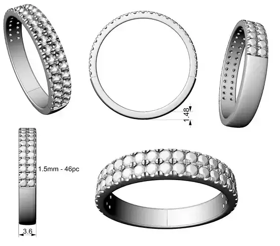 Two rows wedding ring 3D print model