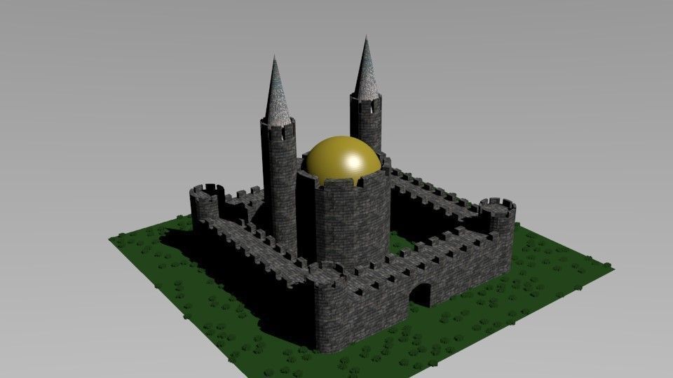 castle with golden dome 3D model_1