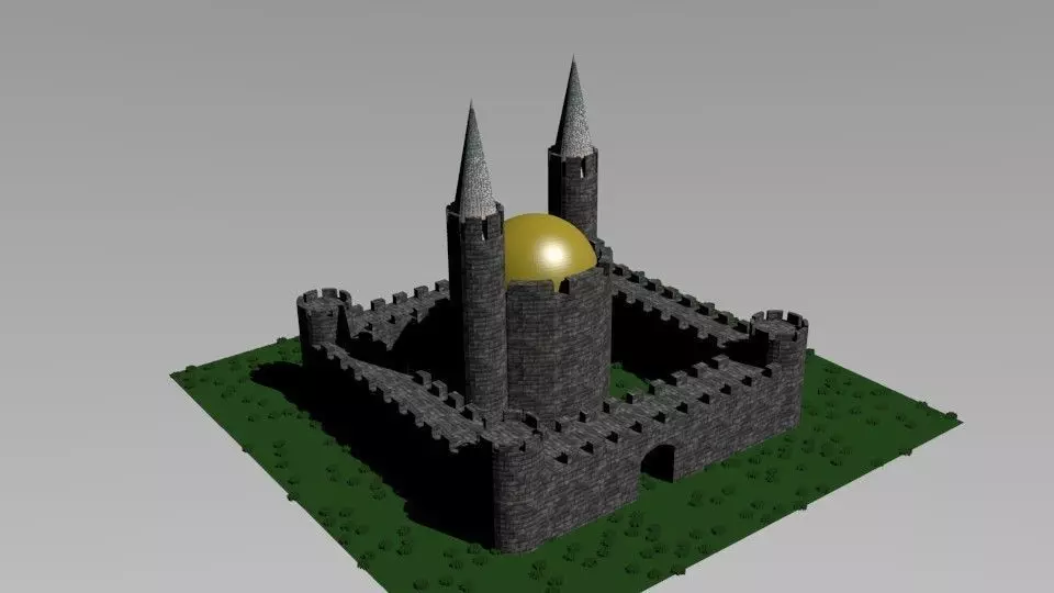 castle with golden dome 3D model_0