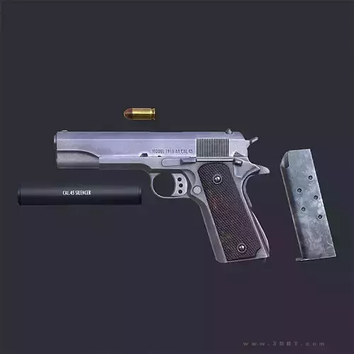 3DRT - Modern Firearms Animated - M1911 Pistol  Low-poly 3D model