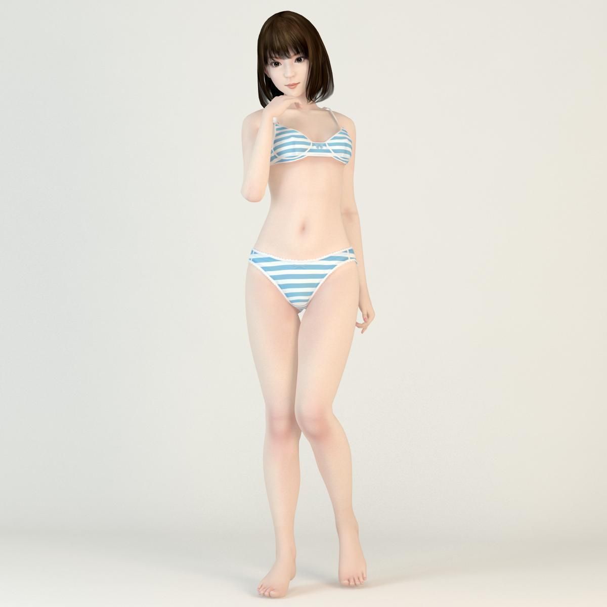 8 poses of Mariko in pink dress 3D model_7