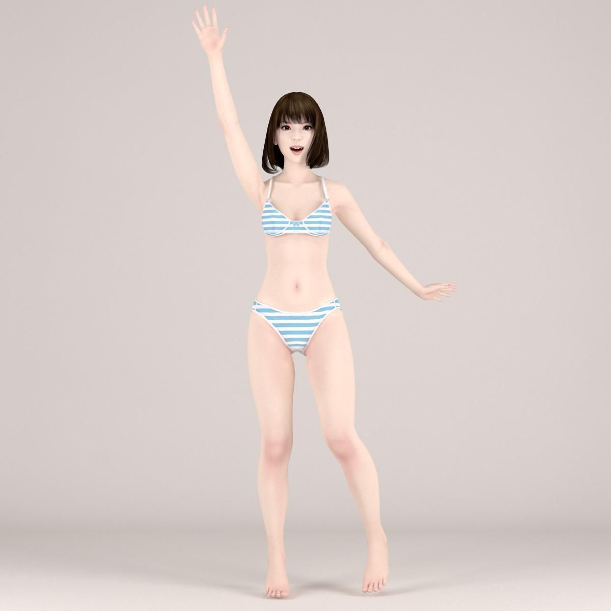 8 poses of Mariko in pink dress 3D model_11