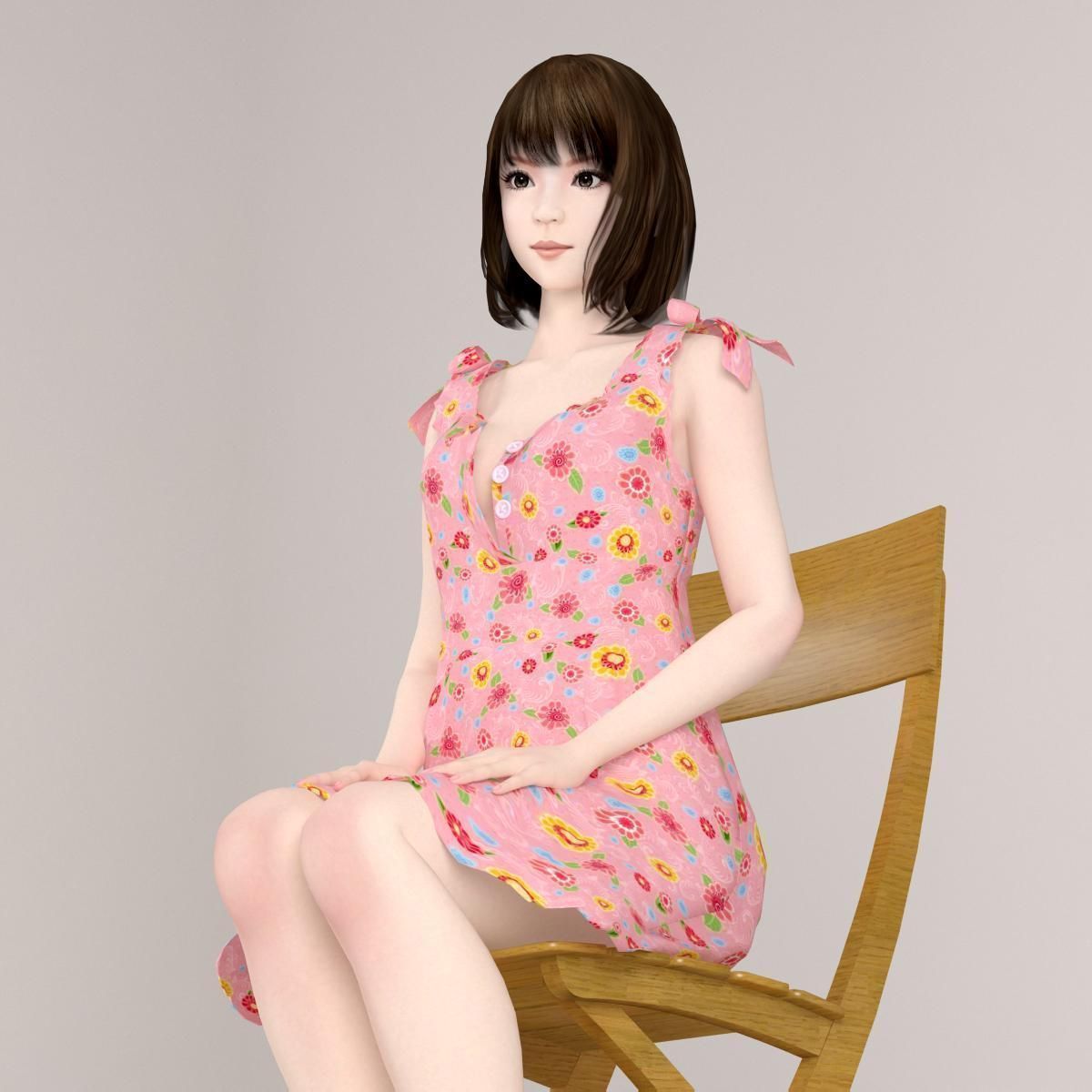 8 poses of Mariko in pink dress 3D model_17