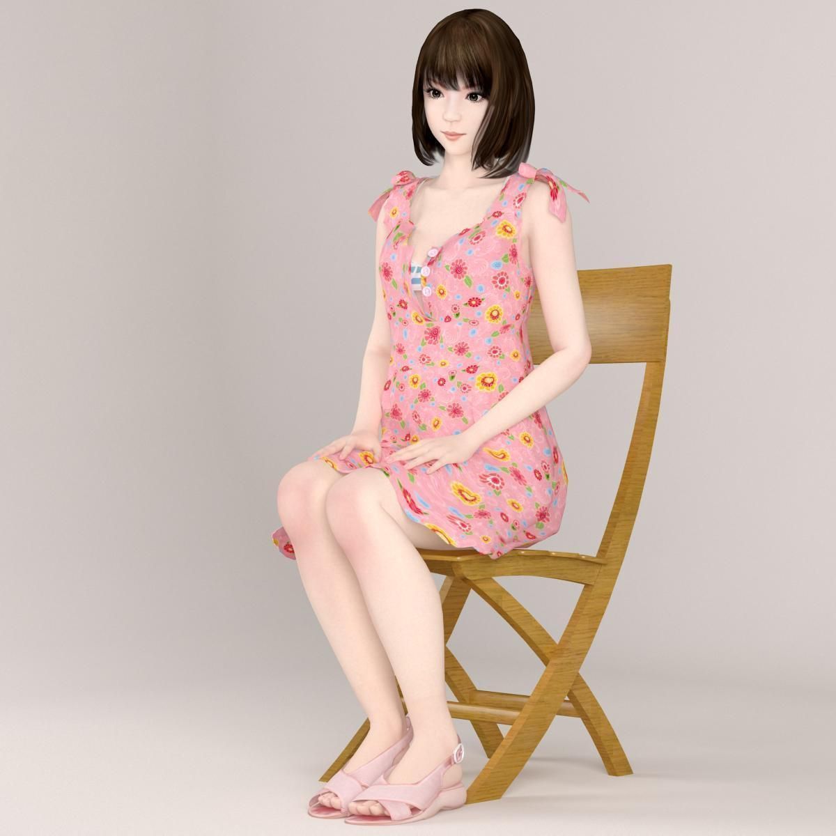 8 poses of Mariko in pink dress 3D model_18