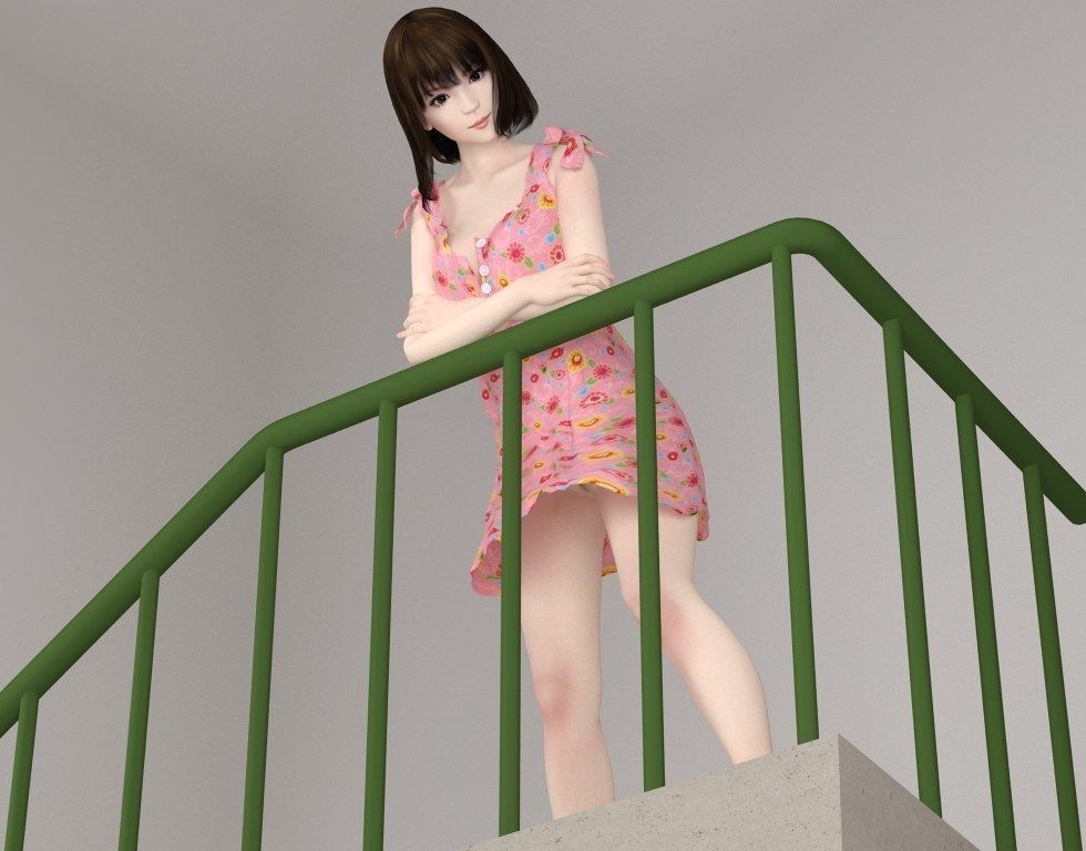 8 poses of Mariko in pink dress 3D model_29