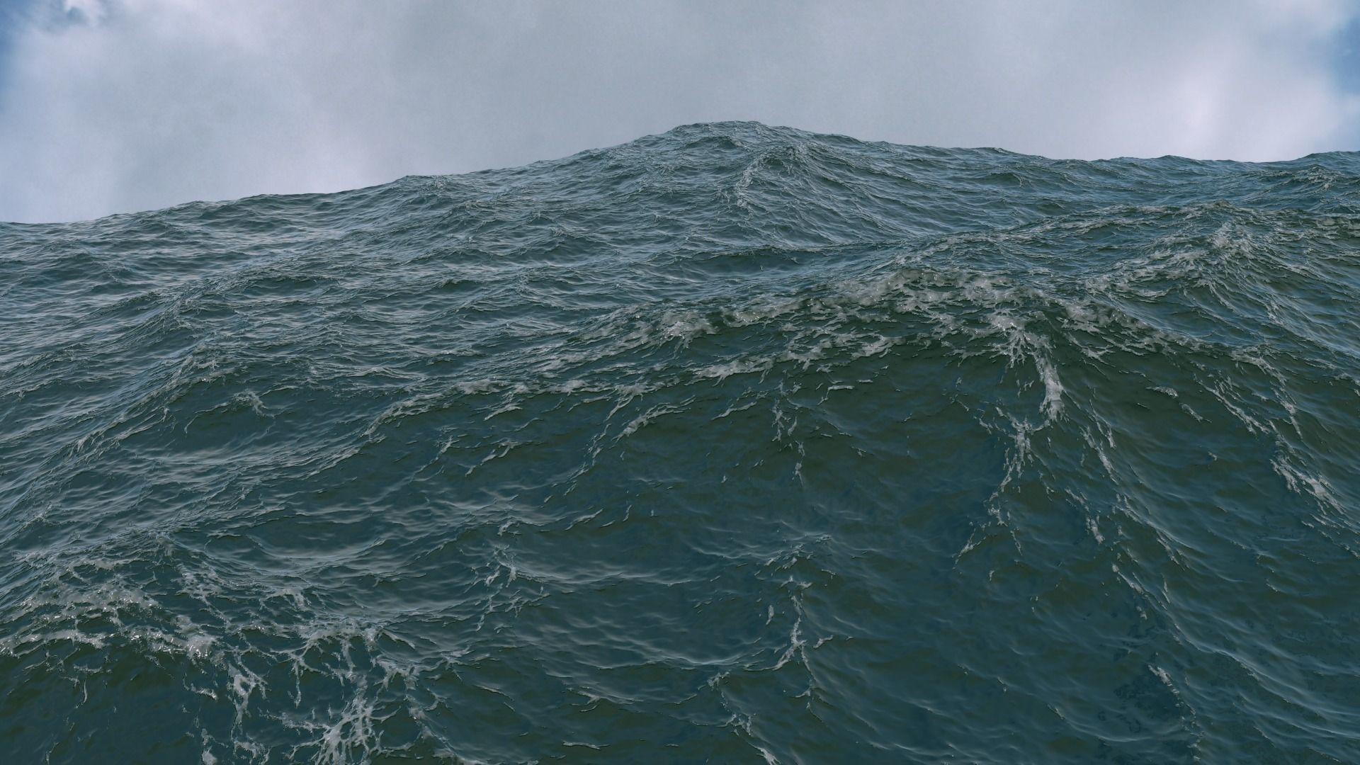 Ocean sea wave with clouds in sky 3D model_3