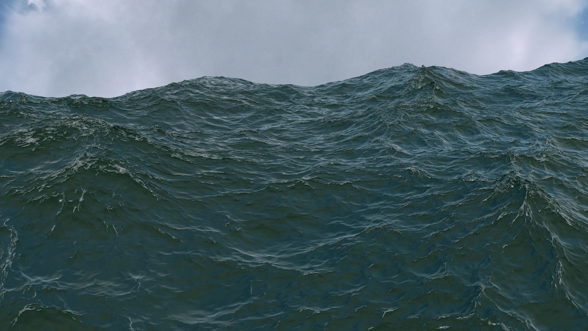 Ocean sea wave with clouds in sky 3D model_7