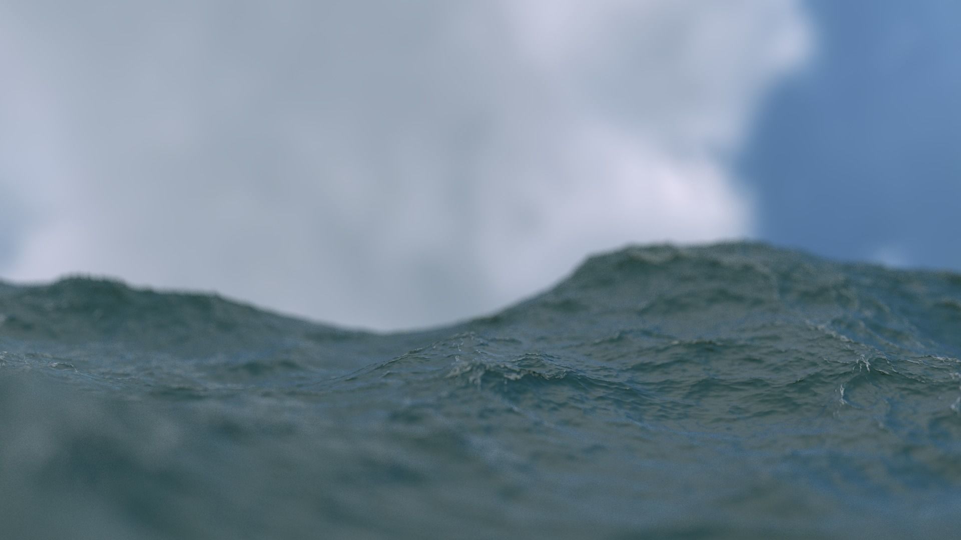 Ocean sea wave with clouds in sky 3D model_0