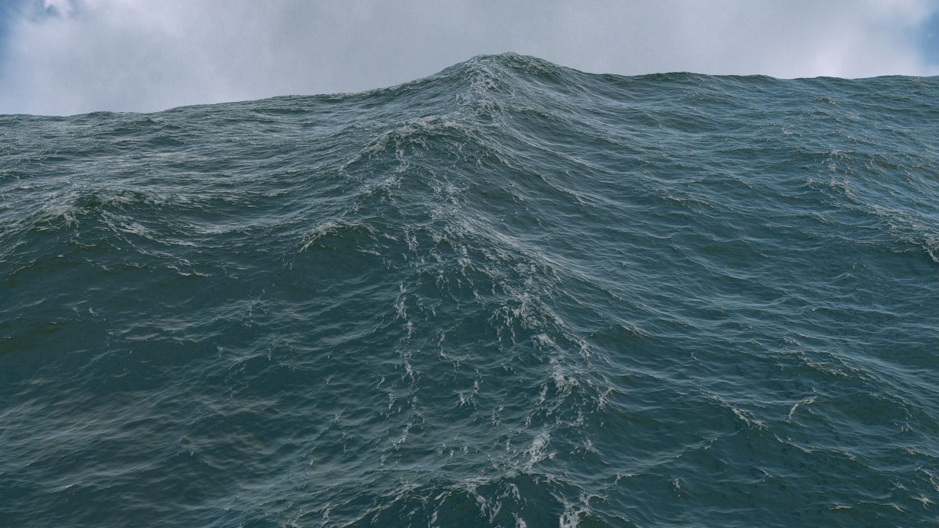 Ocean sea wave with clouds in sky 3D model_8