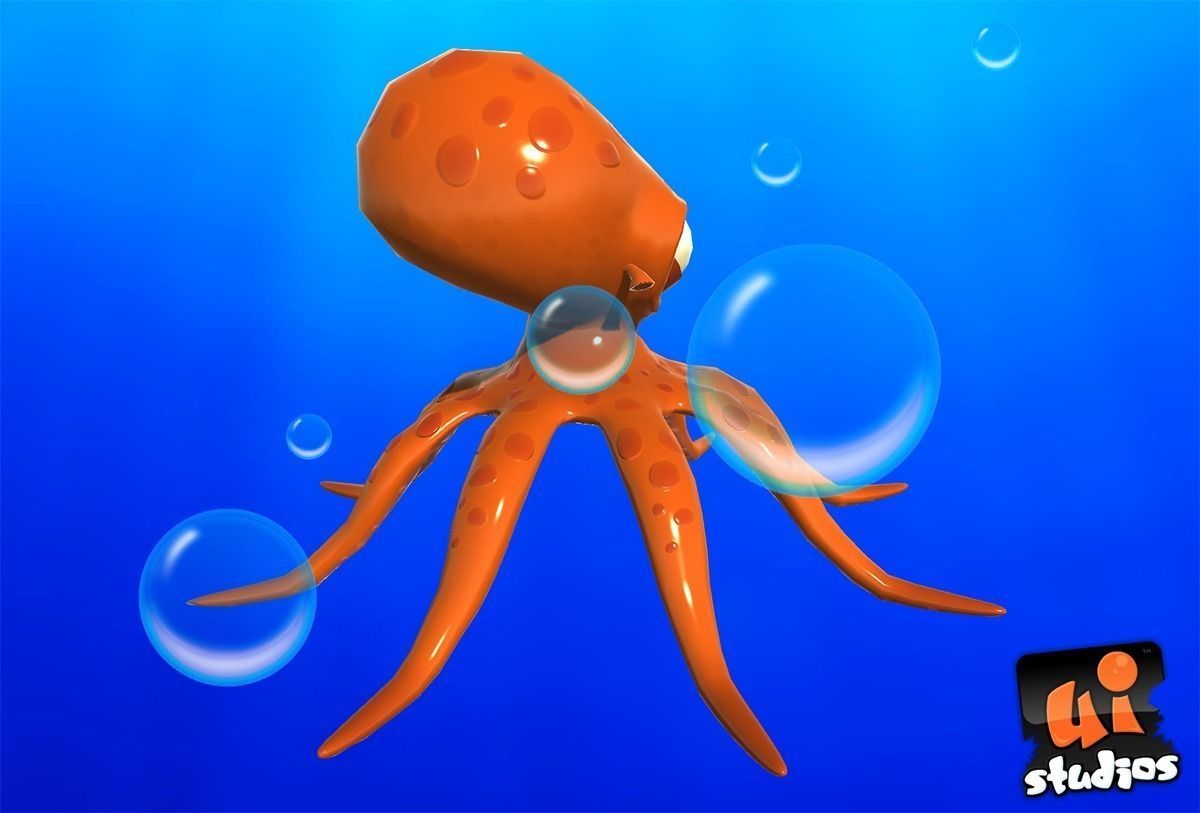Cartoon Octopus Low-poly 3D model_2