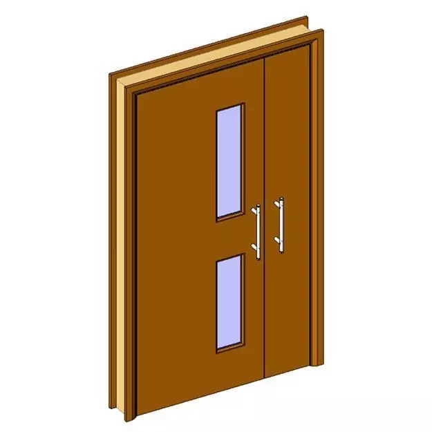 IntAys 3 wooden door with two glass panels Free 3D model_0