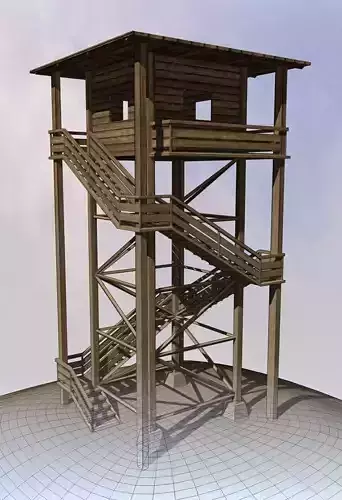 Watch Tower made of Wood Low-poly 3D model