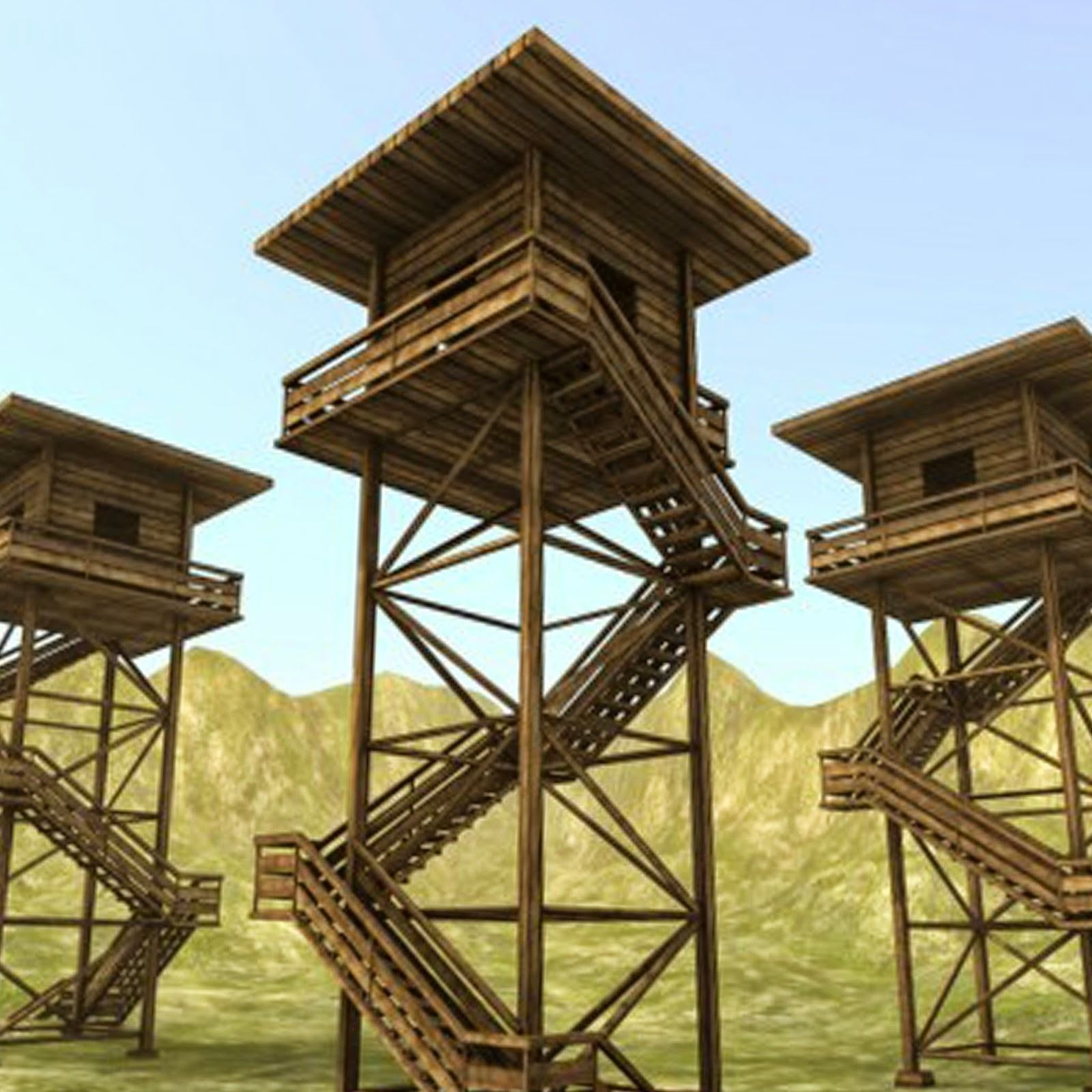Watch Tower made of Wood Low-poly 3D model_8