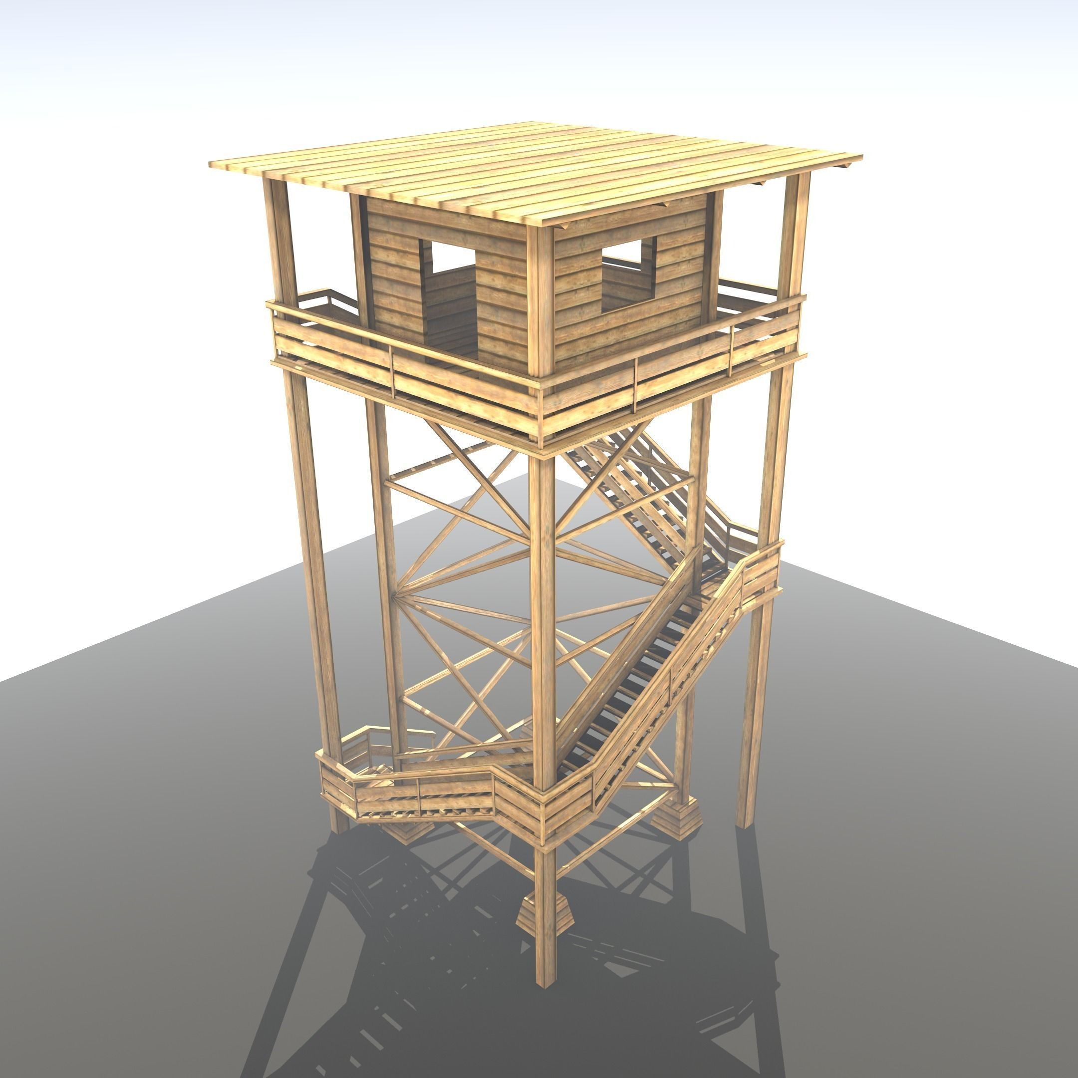 Watch Tower made of Wood Low-poly 3D model_13